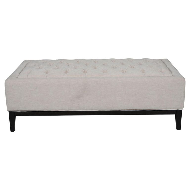 Theodore Coffee Table - Ivory Fabric - Buttoned Ottoman
