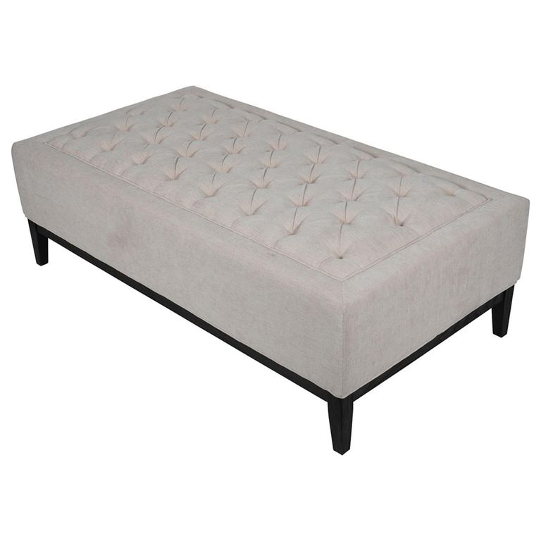 Theodore Coffee Table - Ivory Fabric - Buttoned Ottoman