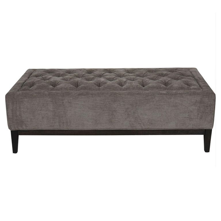 Theodore Coffee Table - Warm Grey Fabric - Buttoned Ottoman