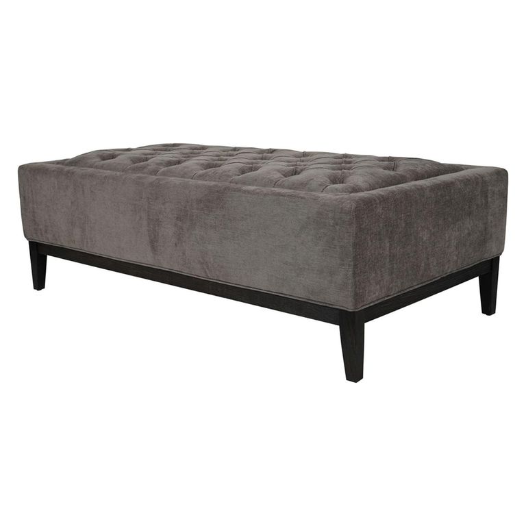 Theodore Coffee Table - Warm Grey Fabric - Buttoned Ottoman