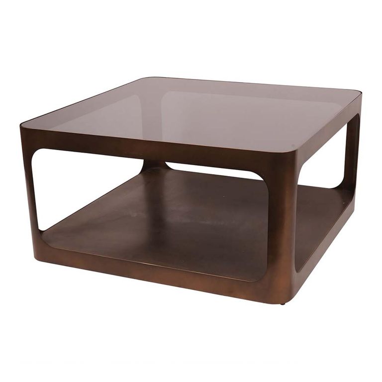 Thorpe Coffee Table - Bronze Glass and Metal - Square