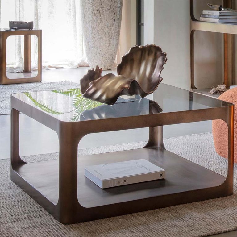 Thorpe Coffee Table - Bronze Glass and Metal - Square