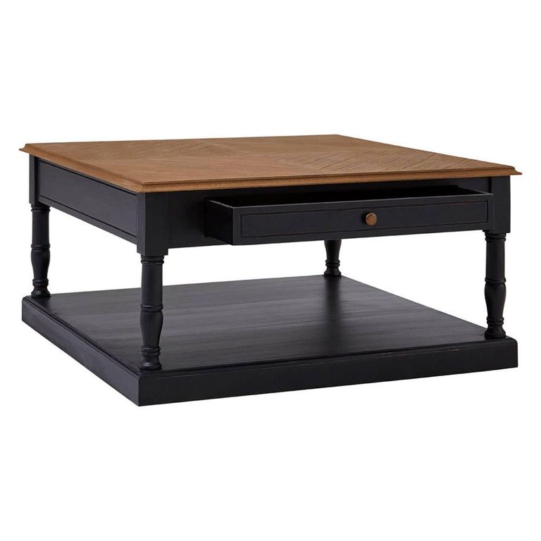 Loire Coffee Table - 1 Drawer - Square - Black and Oak