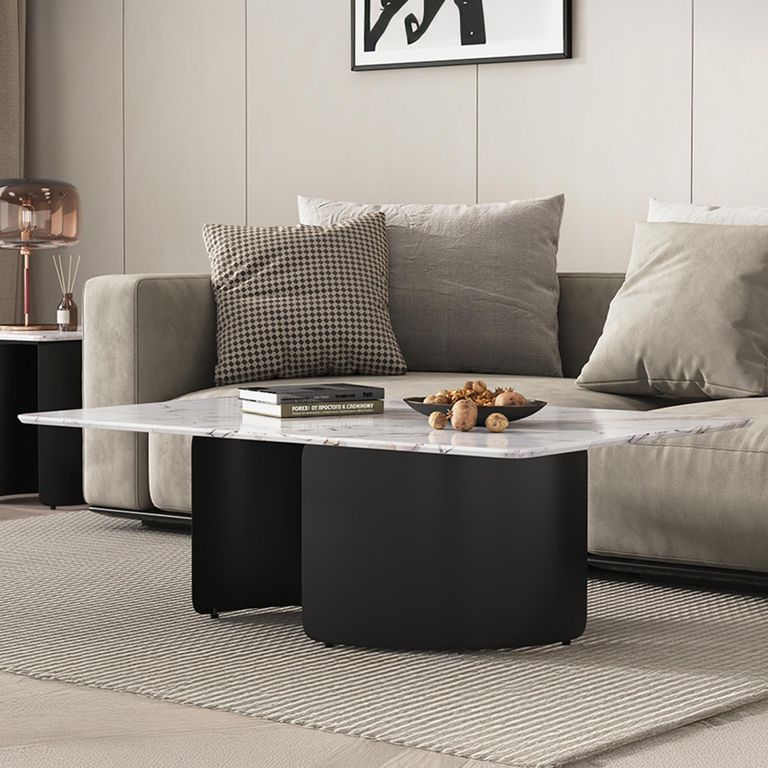 Lorea White Marble Coffee Table with Black Base