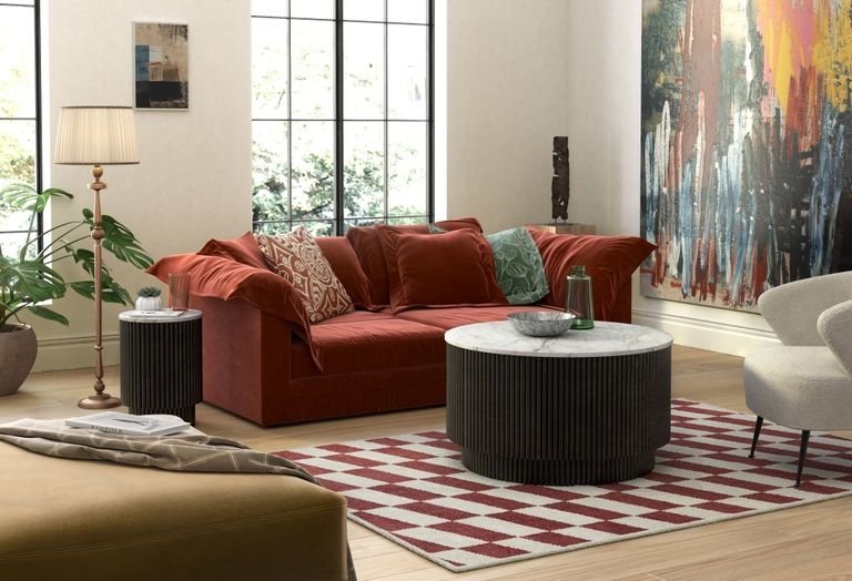 Lucas Black Coffee Table - Round Fluted - White Marble Top