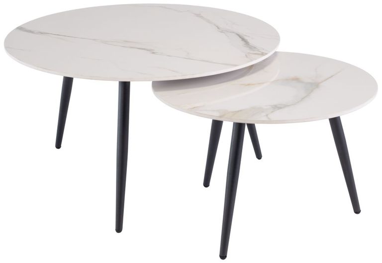 Luna Kass Marble Effect Round Coffee Table - Set of 2