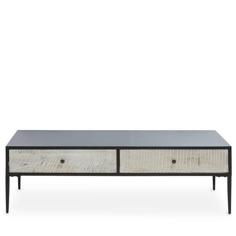 Luxor Coffee Table - Black and Grey Pine Wood - 2 Drawer