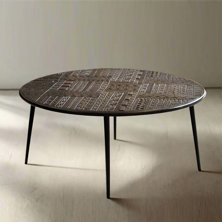 Macedonia Coffee Table - Carved Dark Mango Wood - Round