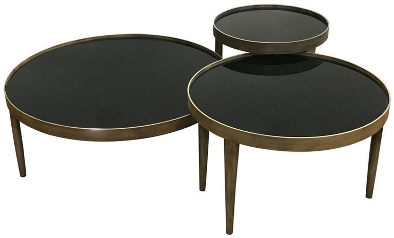 Reese Coffee Table - Black Smoked Glass and Antique Bronze - Large - Round