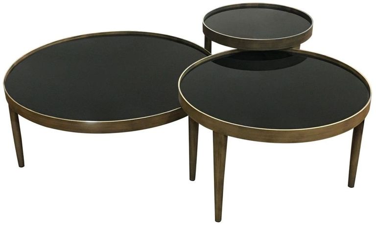 Reese Coffee Table - Black Smoked Glass and Antique Bronze - Small - Round