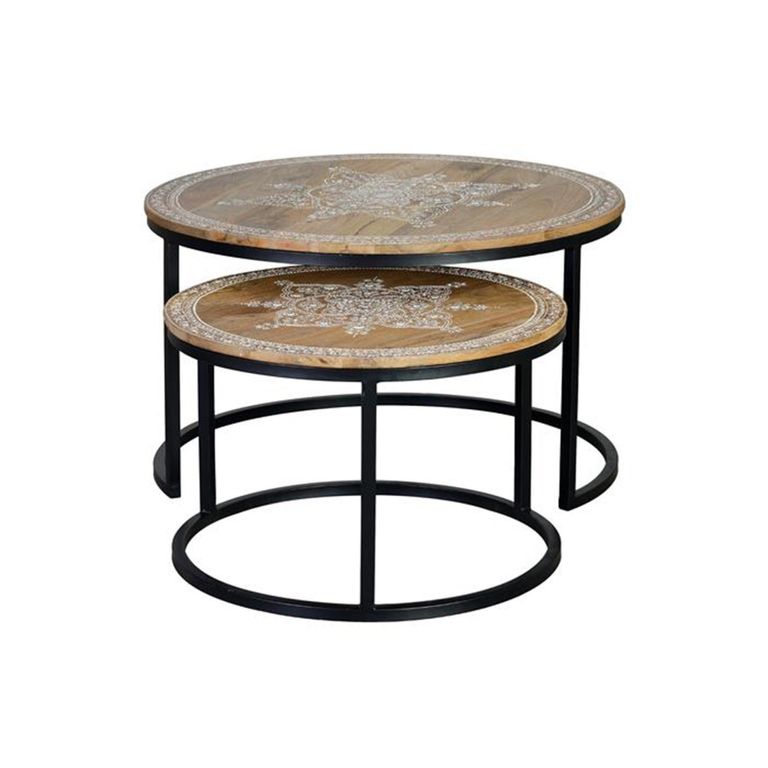Minziro Coffee Table - Mango Wood - Painted - Round - Set of 2
