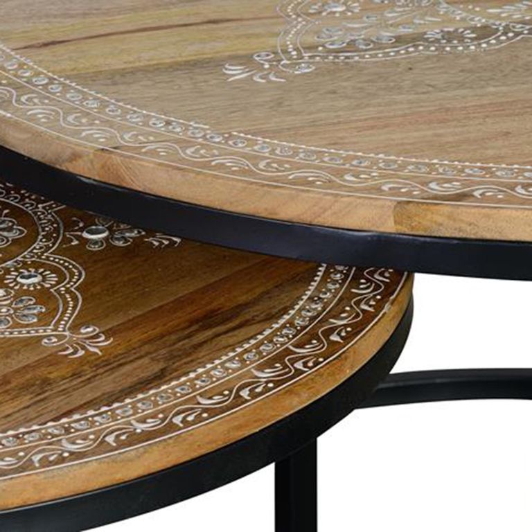 Minziro Coffee Table - Mango Wood - Painted - Round - Set of 2