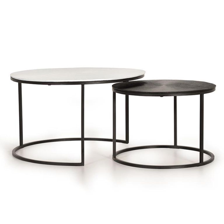 Minziro Coffee Table - White and Black - Round - Set of 2