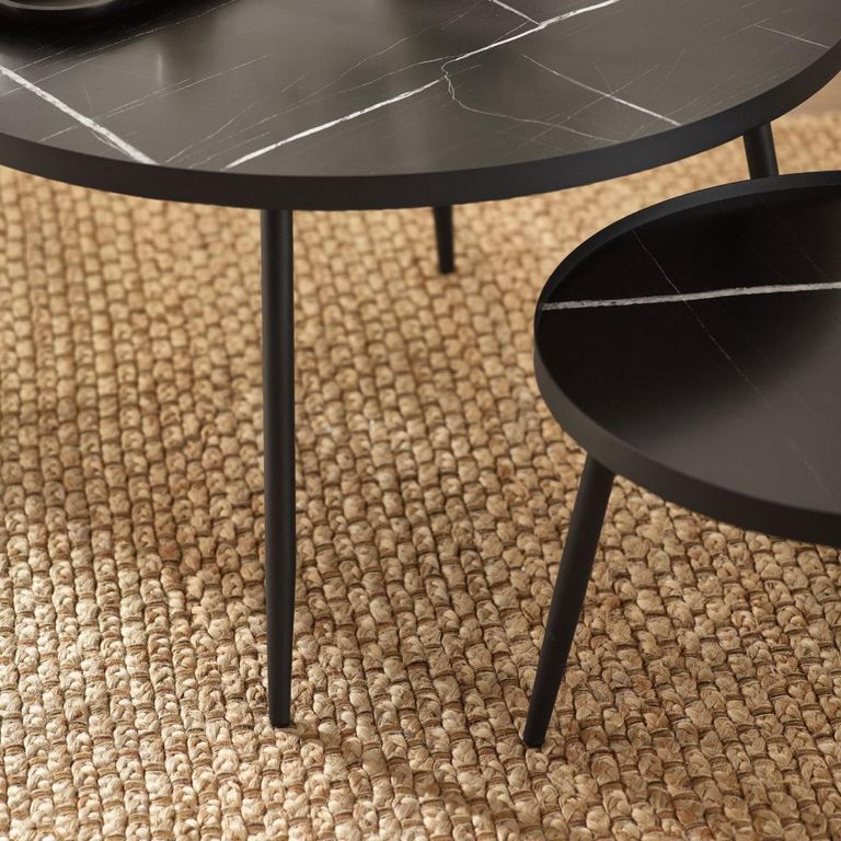 Nolan Nest of Coffee Tables - Set of 2 - Round - Black Marble Effect