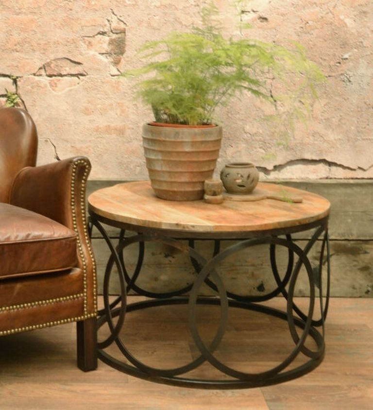 Old Empire Mango Wood Round Lattice Frame Coffee Table