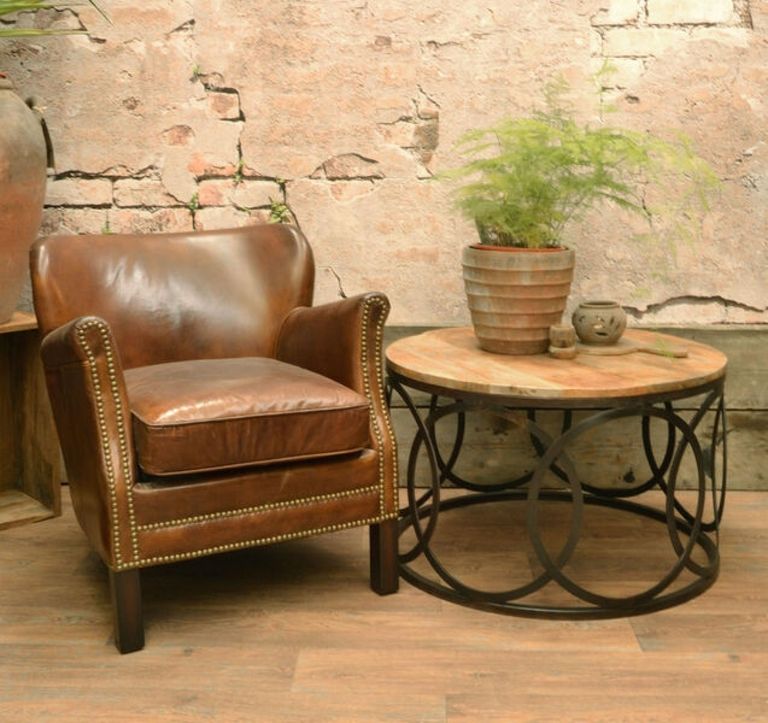 Old Empire Mango Wood Round Lattice Frame Coffee Table