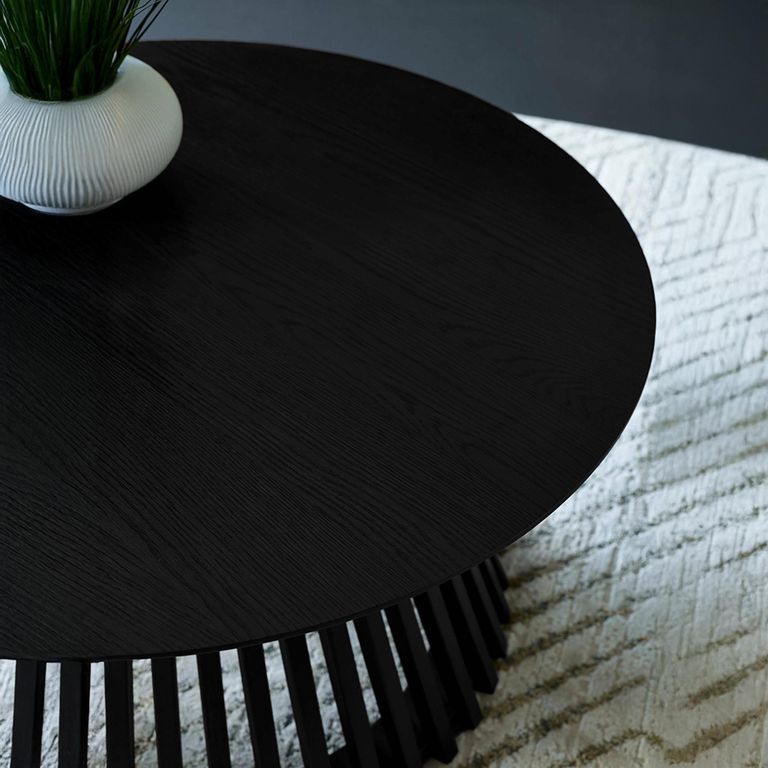 Ollie Coffee Table - Round - Slatted Base - Black