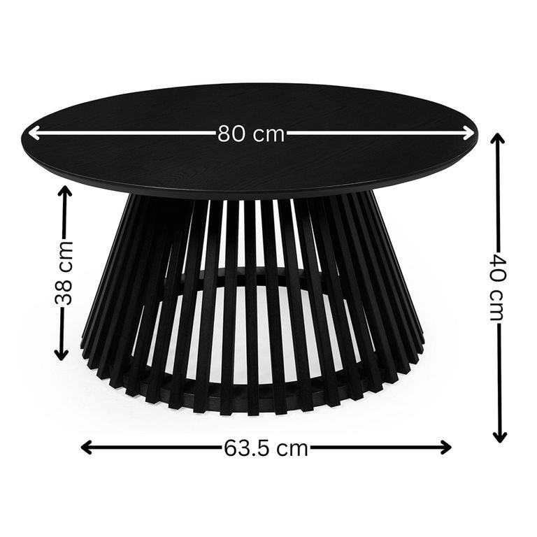 Ollie Coffee Table - Round - Slatted Base - Black