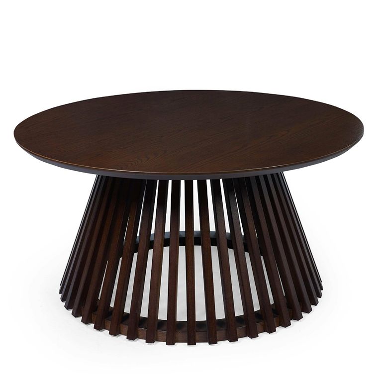 Ollie Coffee Table - Round - Slatted Base - Dark Oak