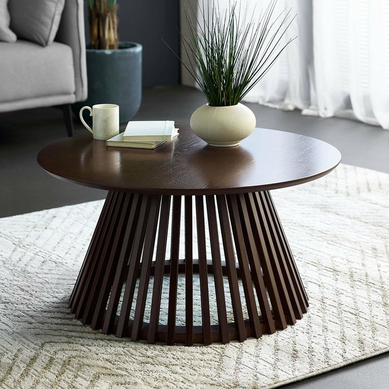 Ollie Coffee Table - Round - Slatted Base - Dark Oak