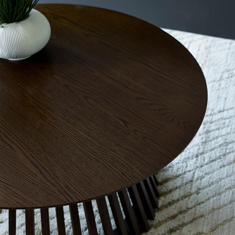 Ollie Coffee Table - Round - Slatted Base - Dark Oak