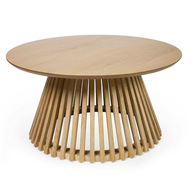 Ollie Coffee Table - Round - Slatted Base - Natural Oak