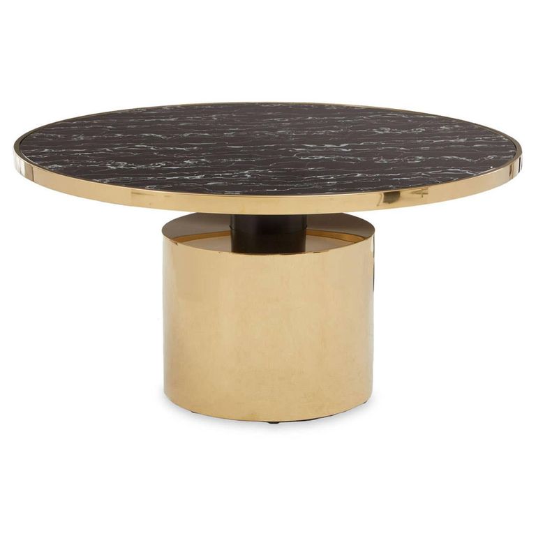 Oria Coffee Table - Black Marble Effect Round with Gold Base