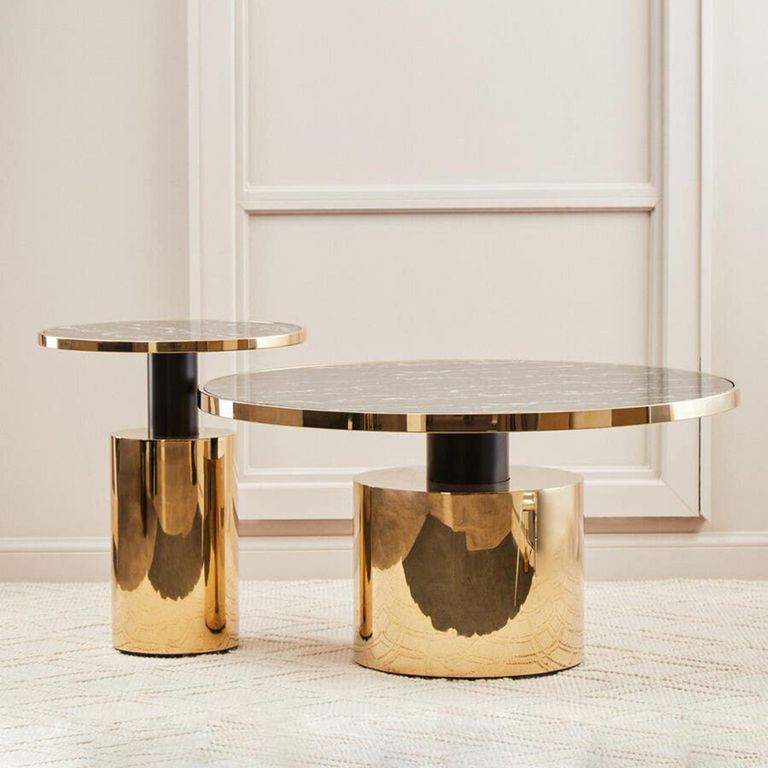 Oria Coffee Table - Black Marble Effect Round with Gold Base