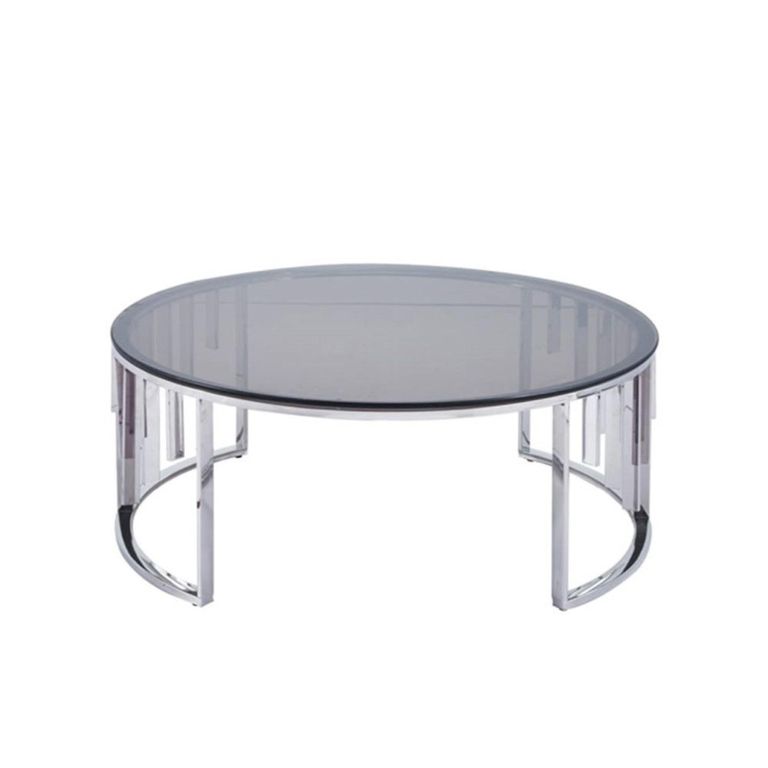 Owen Coffee Table - Round - Smoke Glass and Chrome