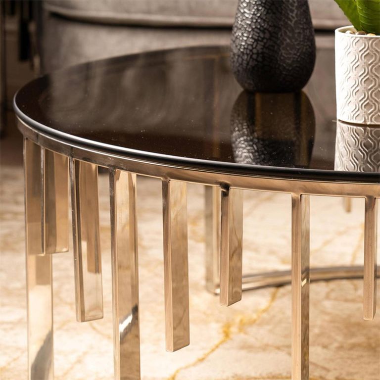 Owen Coffee Table - Round - Smoke Glass and Chrome