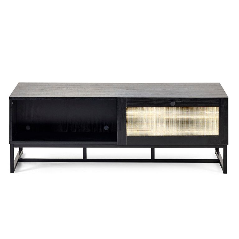 Padstow Coffee Table - 120cm - Black and Rattan