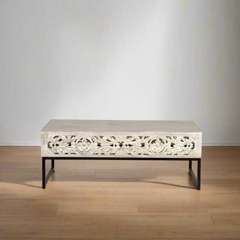 Quintana Coffee Table - Washed Carved - Mango Wood