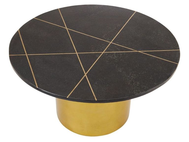 Rabia Coffee Table - Black Marble Round with Gold Base