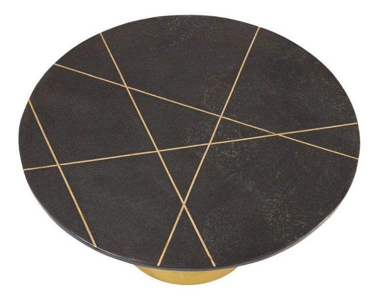 Rabia Coffee Table - Black Marble Round with Gold Base