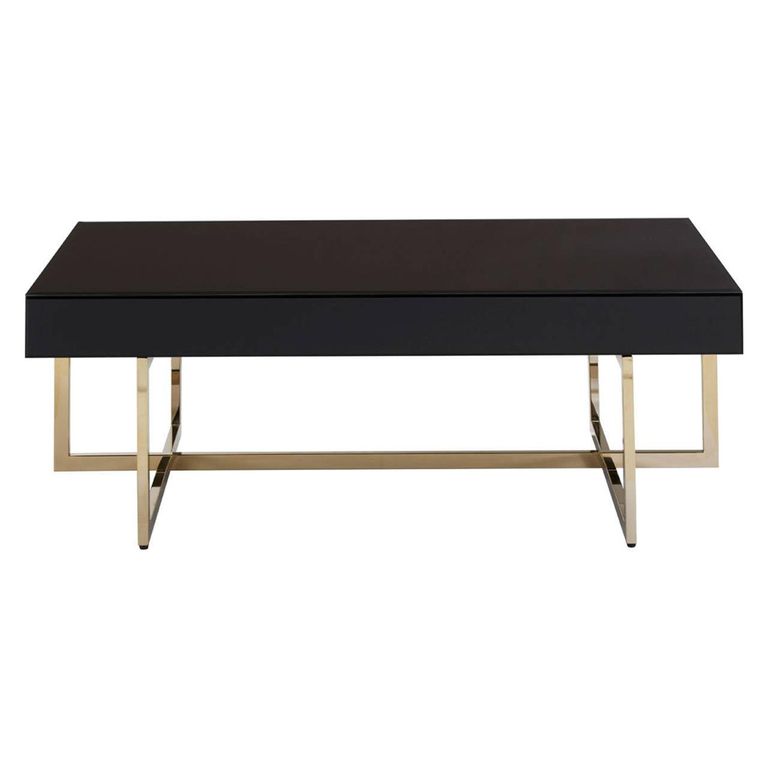 Ragusa Coffee Table - Black Glass with Gold Legs