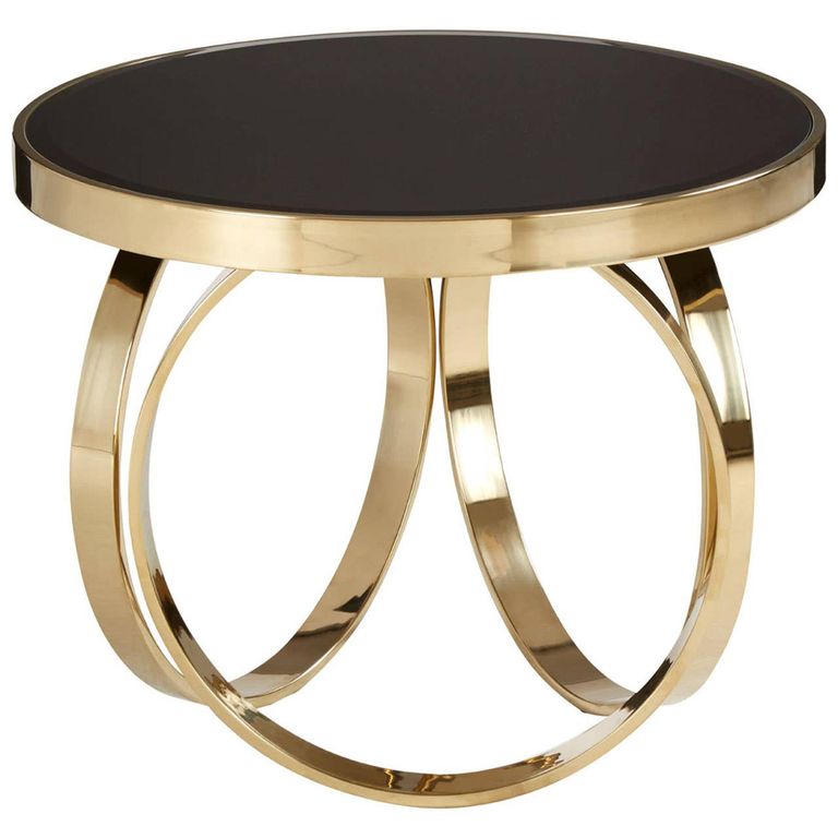 Ragusa Coffee Table - Black Glass Round with Ring Gold Base