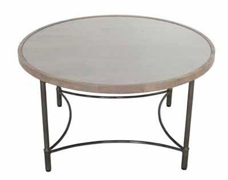 Round Mango Wood Coffee Table with Metal Base