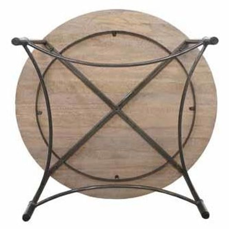 Round Mango Wood Coffee Table with Metal Base