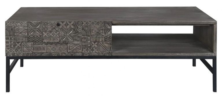 Sahara Black Washed Carved Mango Wood 1 Drawer Coffee Table
