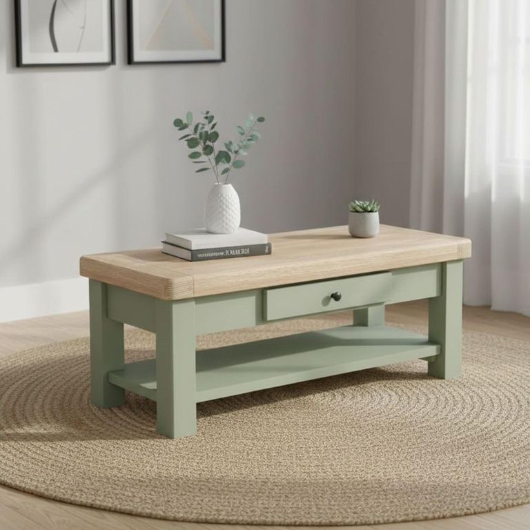 Salcombe Coffee Table - 1 Drawer - Sage Oak