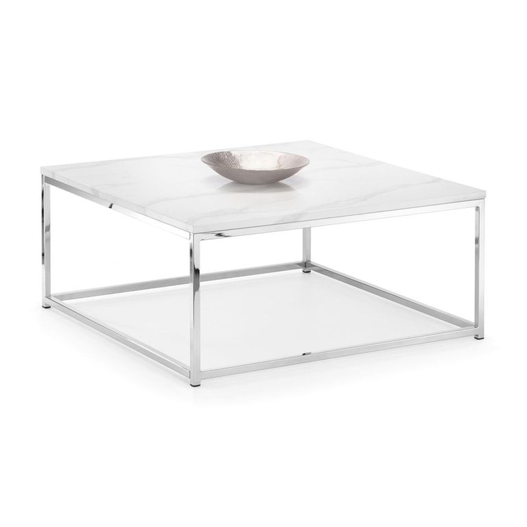 Scala Coffee Table - 90cm - Square - White Marble Effect and Chrome