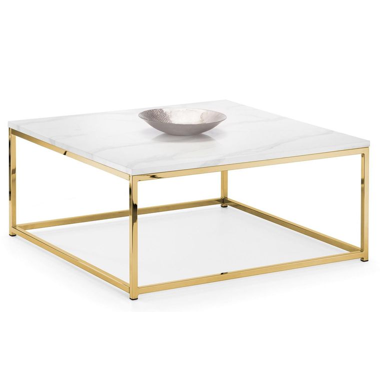 Scala Coffee Table - 90cm - Square - White Marble Effect and Gold