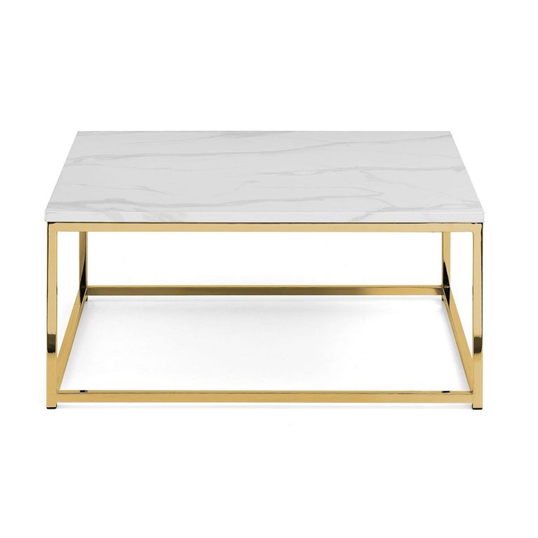 Scala Coffee Table - 90cm - Square - White Marble Effect and Gold