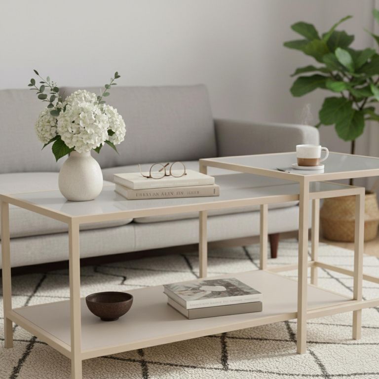 Seaford Coffee Table - Round - Clear Glass and Grey Metal