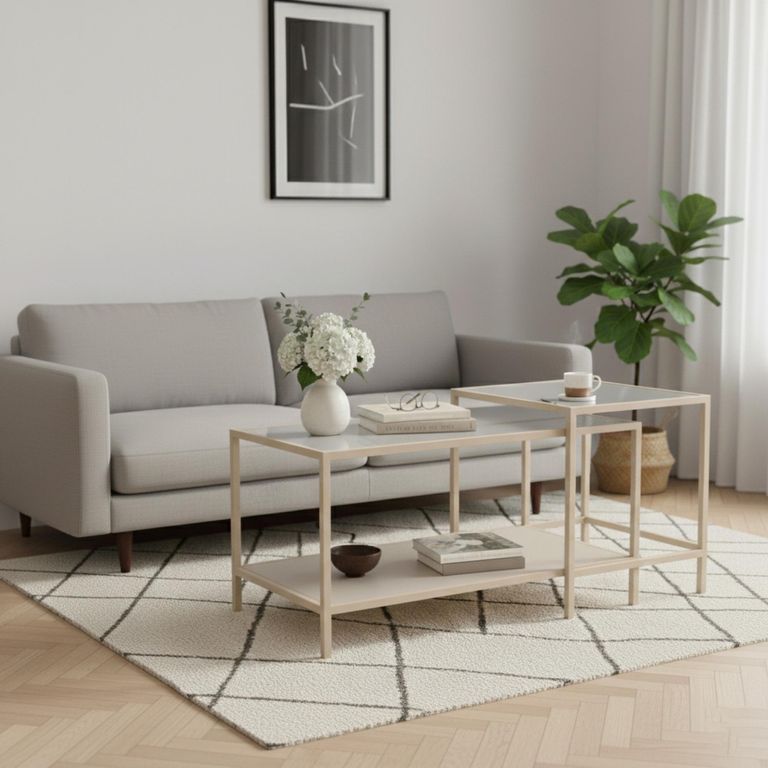 Seaford Coffee Table - Round - Clear Glass and Grey Metal