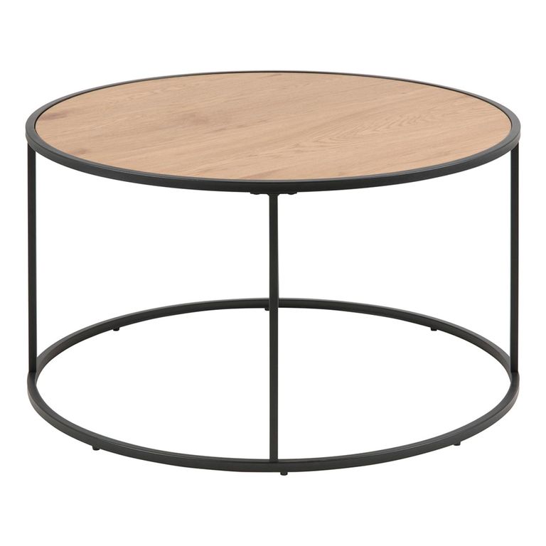 Seaford Coffee Table - Round - Oak and Black Metal