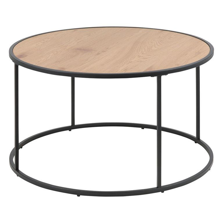 Seaford Coffee Table - Round - Oak and Black Metal