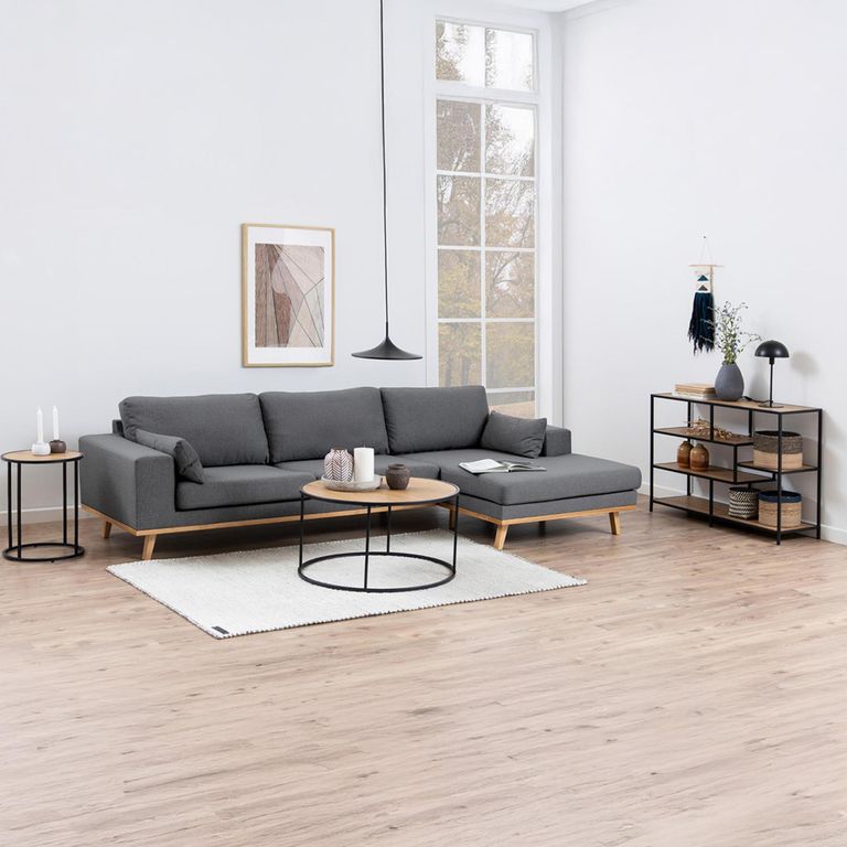 Seaford Coffee Table - Round - Oak and Black Metal