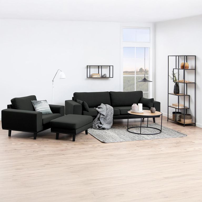 Seaford Coffee Table - Round - Oak and Black Metal