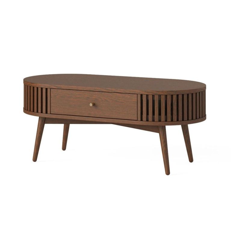 Soho Coffee Table - 1 Drawer - Slatted Oval - Dark Oak
